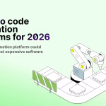 Dashboard-style graphics showing automation workflows, connected apps and UI building blocks